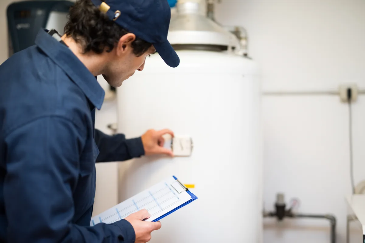 Plumber repairing a tank water heater